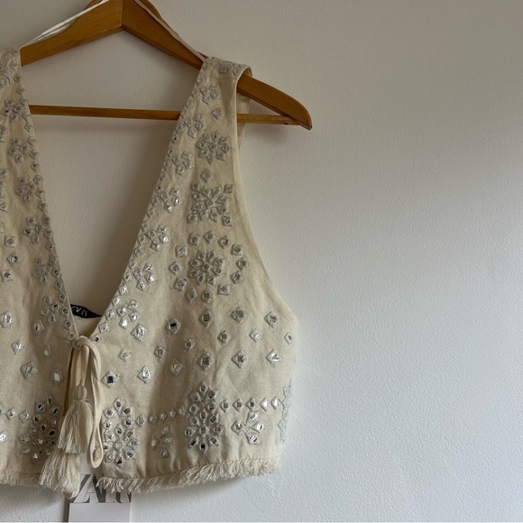 Zara Cream Embroidered Mirror Crop Top - Picture 5 of 16